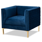 Baxton Studio Seraphin Glam and Luxe Navy Blue Velvet Fabric Upholstered Gold Finished Armchair